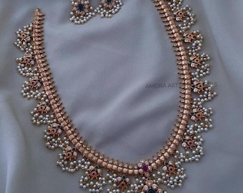 traditional antique GUTTAPUSULU with ad stones  / ruby and green stones haaram
