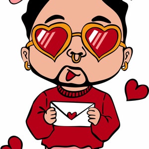 Valentine Bad Bunny Heart Love Letter Svg Png, Layered Bad Bunny Valentine Svg, File Svg di San Valentino per Cricut, Download istantaneo