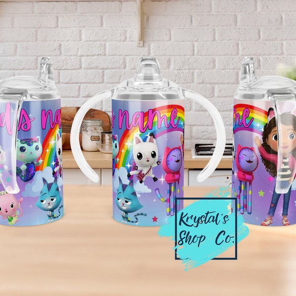 Doll-house Sippy Cup Sublimation Design Digital Sublimation Cup Template, Kids Tumbler Design PNG, 12 oz Straight, cartoon design for kids