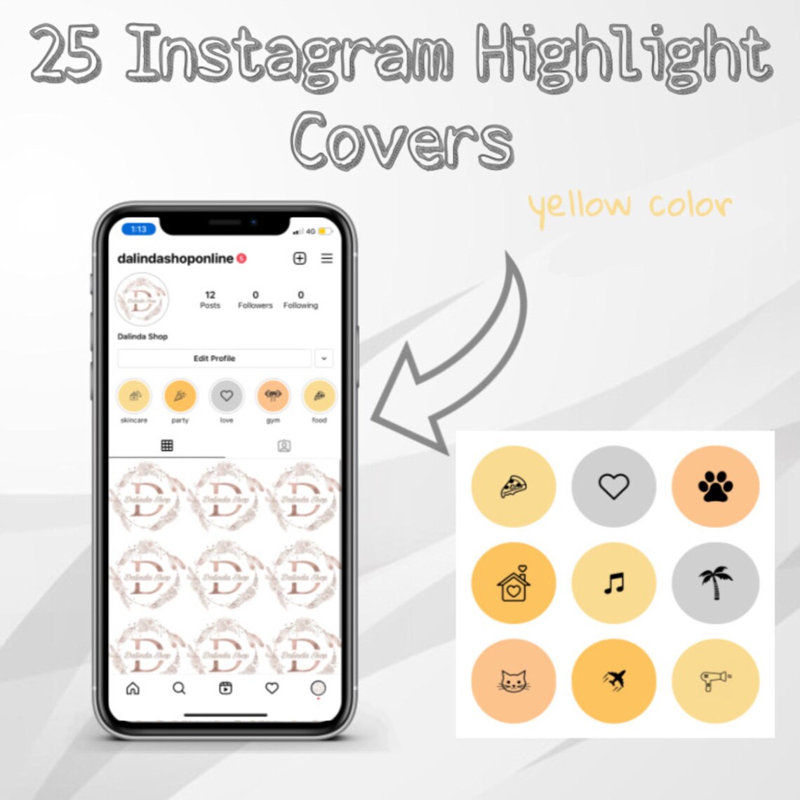 25 Instagram Highlight Covers Yellow Theme Etsy