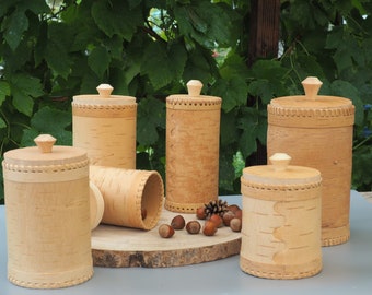 Birch Bark Storage Jar – Natural Storage, Rustic Kitchen Container, Handmade Eco Accessory, Unique Gift