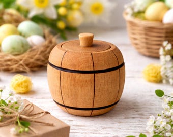 Wood Salt Cellar with Lid | Spice Container Wood | Small Wooden Box | Sugar Bowl Kitchen | Easter Gift Idea | Rustic Kitchen Decor