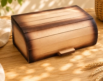 Wood Bread Box Handmade – Wooden Bread Box with Lift-Up Lid – Bread Bin – Bread Storage – Kitchen Organizer – Housewarming Gift
