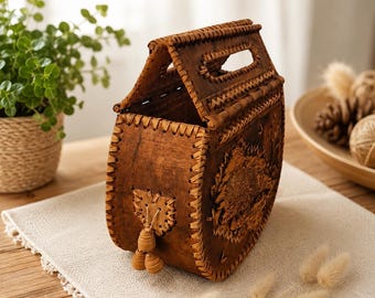 Handmade Birch Bark Storage Basket – Rustic Decorative Organizer – Boho Home Decor Basket – Wooden Storage Box – Cottagecore Gift
