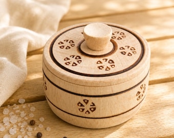 Wooden Salt Cellar with Lid | Handmade Salt Box | Wooden Spice Box | Rustic Kitchen Decor | Natural Wood Kitchen Gift