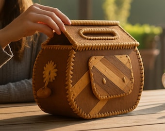 Handmade Birch Bark Bag, Wooden Handbag for Women, Boho Purse, Rustic Shoulder Bag, Cottagecore Gift, Natural Eco Friendly Handbag