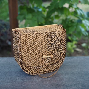 Handmade, handmade wooden bag, handbag made of birch bark and wood, sustainable decoration and storage