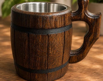 Handmade Oak Beer Mug with Stainless Steel Insert | Wooden Tankard | Viking Beer Stein | Rustic Wooden Mug | Gift for Him