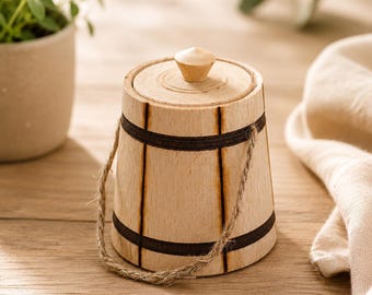 Handmade Wooden Barrel with Lid | Mini Wooden Barrel | Wooden Salt Cellar | Rustic Spice Jar | Farmhouse Kitchen Decor | Wooden Container