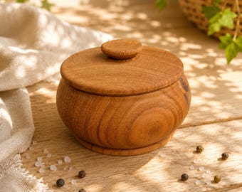 Handmade Wooden Box with Lid – Wood Spice Jar, Salt Cellar, Sugar Bowl, Small Storage Container, Rustic Kitchen Decor, Wooden Gift