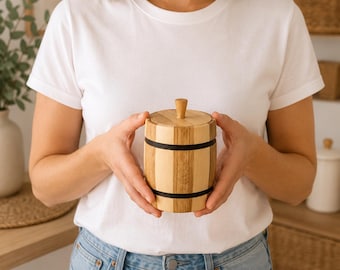 Handmade Wooden Salt Cellar with Lid – Rustic Salt Box for Salt, Sugar, Coffee & Tea – Wooden Kitchen Storage Canister – Farmhouse Decor