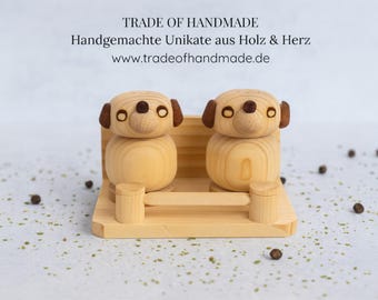 Handmade wooden salt and pepper shakers | Spice shaker set | Sustainable kitchen gift & Christmas gift for dog lovers