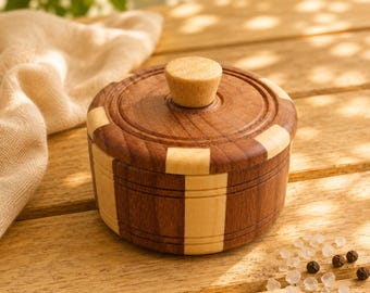 Handmade Wooden Box with Lid, Wooden Spice Box, Salt Cellar, Small Storage Box, Jewelry Box, Rustic Kitchen Decor, Wooden Gift