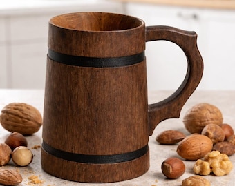Handcrafted Wooden Beer Mug, 17 cm, No Metal, Vintage Style, Sustainable Gift for Beer Lovers, Rustic Design