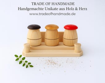 Handmade wooden spice shaker set – salt and pepper shaker mushroom design – kitchen accessories wood, gift for hobby chefs
