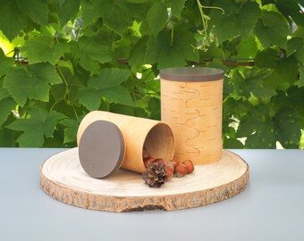 Nachhaltig natürliche Vorratsdosen, Aufbewahrungsdosen aus Birkenrinde, Wohndeko aus Holz