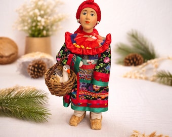 Handmade Folk Art Doll with Goose Basket | Traditional Cloth Doll | Rustic Home Decor | Collector Gift 29 cm