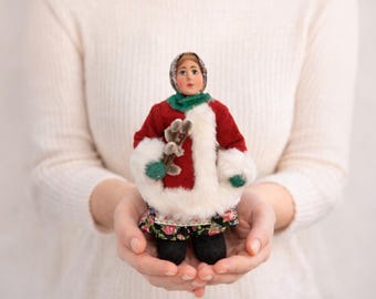 Handmade Christmas Folk Doll – Traditional Winter Figure Decor – Slavic Style Holiday Collectible – Rustic Christmas Decoration