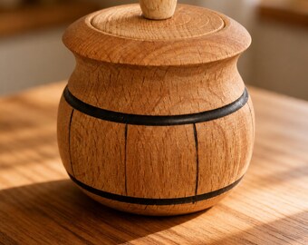 Wood Salt Cellar with Lid – Wooden Salt Box, Salt Container, Handmade Spice Jar, Rustic Kitchen Storage, Farmhouse Decor, 7 cm
