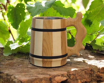 Wooden Beer Mug, Medieval Beer Mug for Rustic Decoration, Gift Dad, Gift Grandpa - Handmade Wooden Mug, Beer Mug, Valentine's Gift