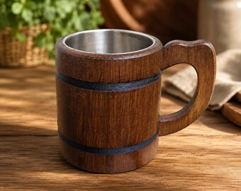 Wood Beer Mug – Handmade Wooden Beer Mug with Stainless Steel Insert | Viking Mug | Rustic Beer Stein | Gift for Him