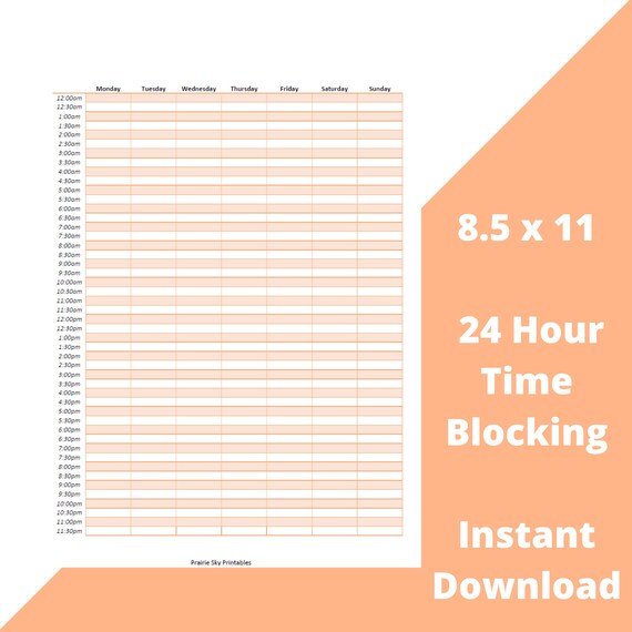 Printable Time Blocking Planner 24 Hour Printable Schedule | Etsy