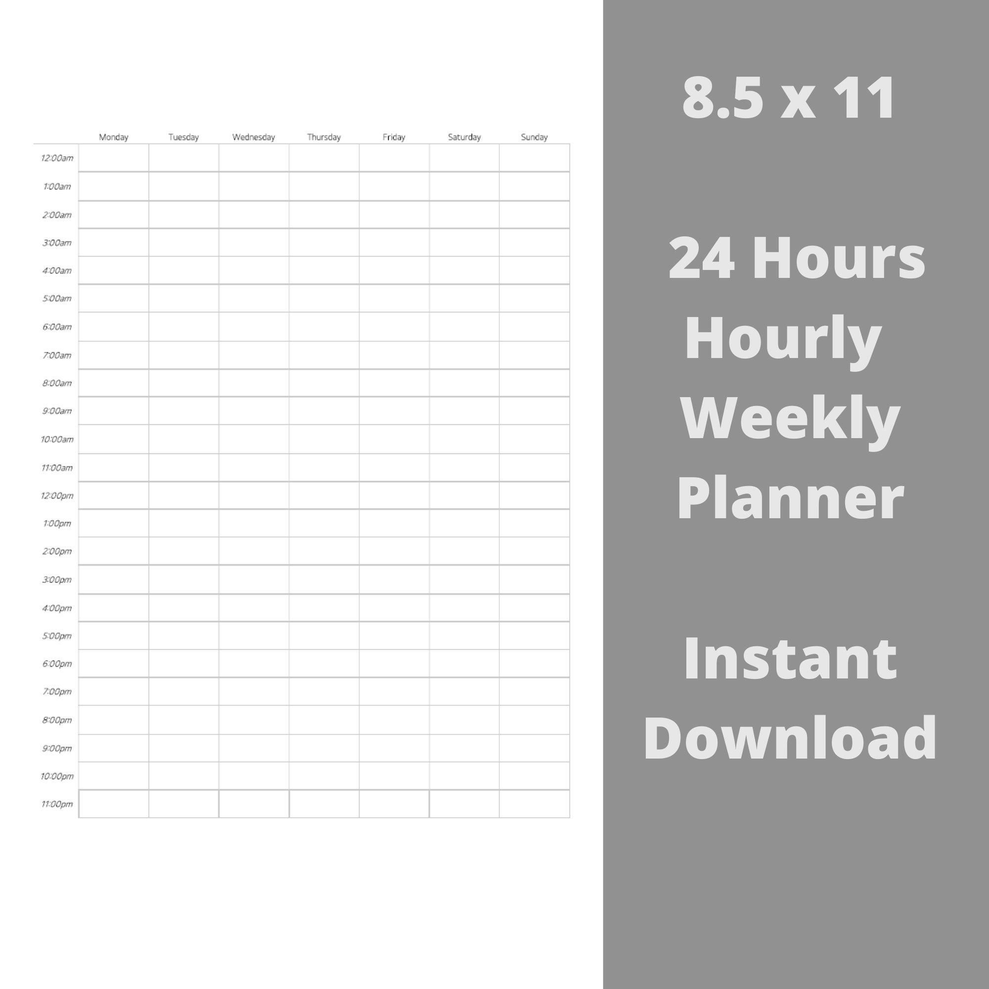 Printable 24 Hour Planner Printable Time Blocking Hourly Etsy