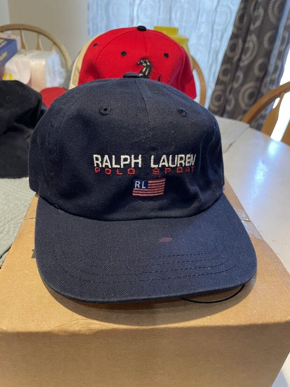 Rare 90s Vintage Polo Sport Ralph Lauren Hat Mens Blue USA Flag 