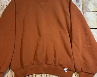 Vintage Single V Blank Orange Sweatshirt Size Medium M Russell Athletic
