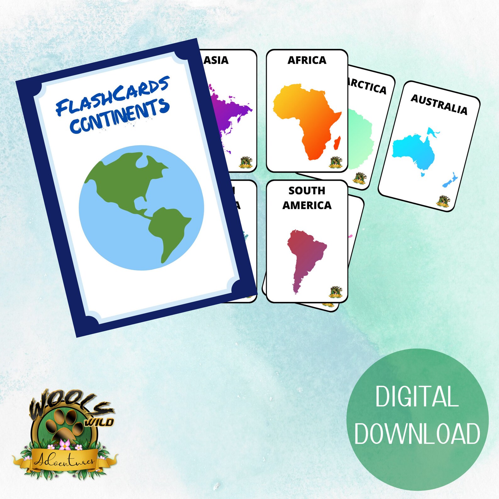 Continent Flashcards 7 Pack Digital Download Printable | Etsy