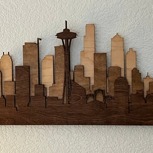 3D Seattle Skyline (Stained Wood)