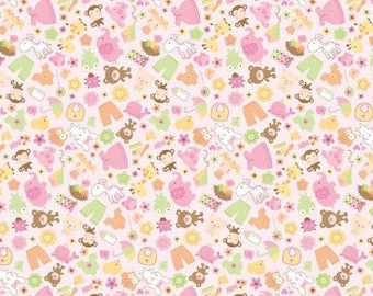 Sweet Baby Girl Friends Main Pink Flannel by Riley Blake Designs 1/2 Yard 100% Cotton Flannel by Doodlebug Design Inc F4291-PINK