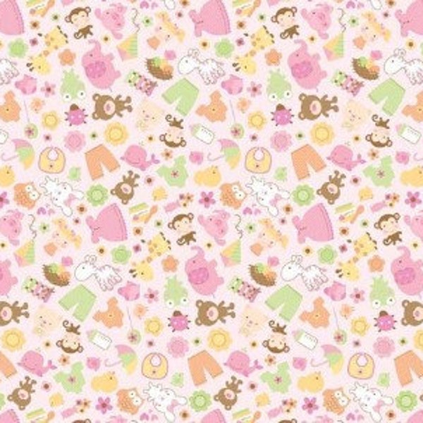 Sweet Baby Girl Friends Main Pink Flannel by Riley Blake Designs 1/2 Yard 100% Cotton Flannel by Doodlebug Design Inc F4291-PINK