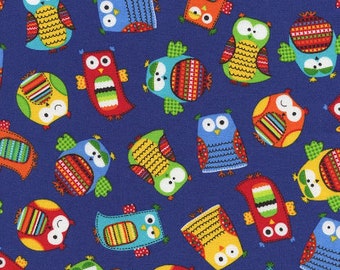 Hootenanny Organic Owls Toss Blue by Timeless Treasures 1/2 Yard 100% Designer Organic Cotton OC2147-BLUE