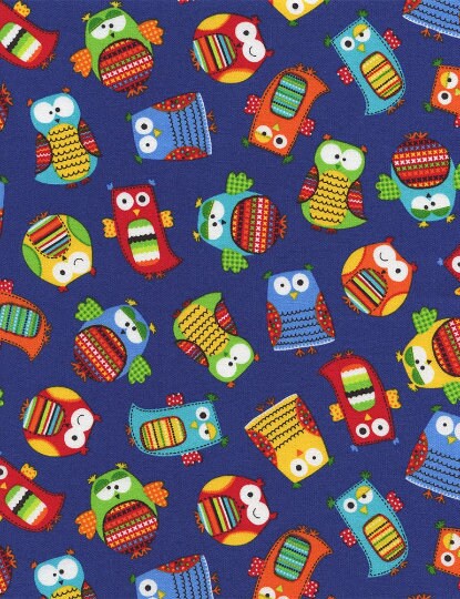 Hootenanny Organic Owls Toss Blue by Timeless Treasures 1/2 Yard 100% Designer Organic Cotton OC2147