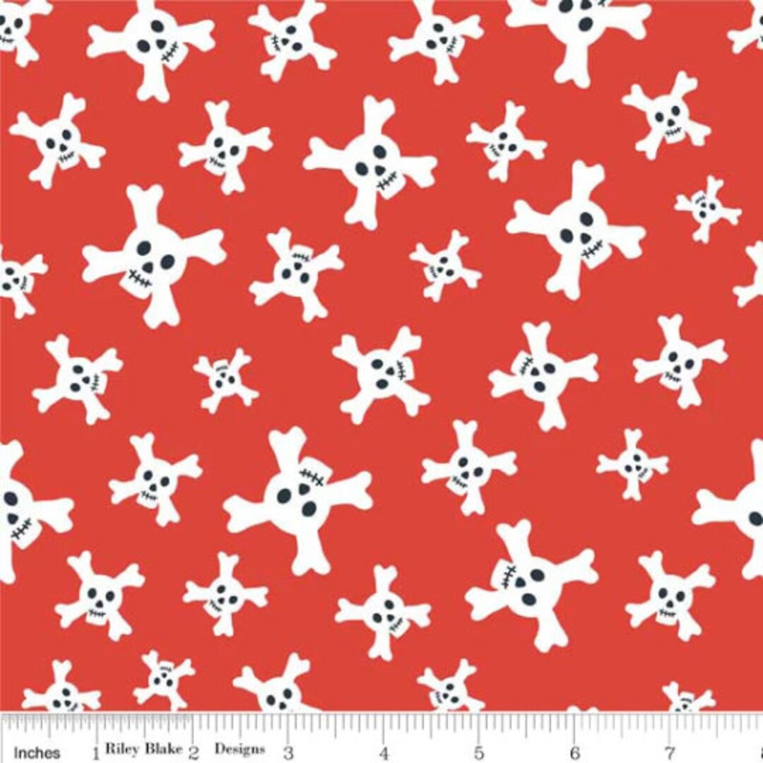 Schatzkarte Totenköpfe Rot Flanell von Riley Blake Designs 1/2