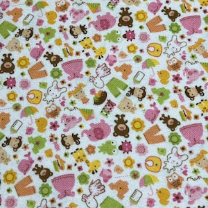 Sweet Baby Friends Main White Flannel by Riley Blake Designs 1/2 Yard 100% Designer Cotton Flannel by Doodlebug Design Inc F4291-WHITE