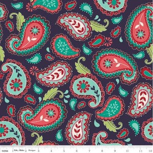 La Vie Boheme by Riley Blake Designs 1/2 ヤード 100% デザイナーコットン The Quilted Fish C4741 ネイビー