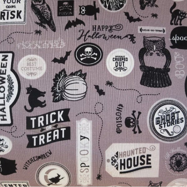 Happy Haunting Main Gray by Riley Blake Designs 1/2 Yard 100% Designer Cotton by Deena Rutter C4672-GRAY