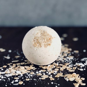 Organic Milky Oat & Honey Bath Bomb scented with only Pure Essential Oils Christmas gift for self care, perfect for wife, kid, and anyone image 5