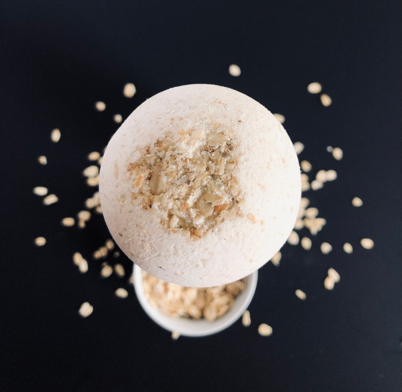 Organic Milky Oat & Honey Bath Bomb scented with only Pure Essential Oils Christmas gift for self care, perfect for wife, kid, and anyone image 6