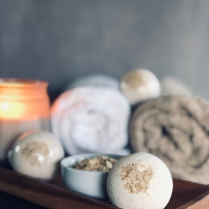 Organic Milky Oat & Honey Bath Bomb scented with only Pure Essential Oils Christmas gift for self care, perfect for wife, kid, and anyone image 3