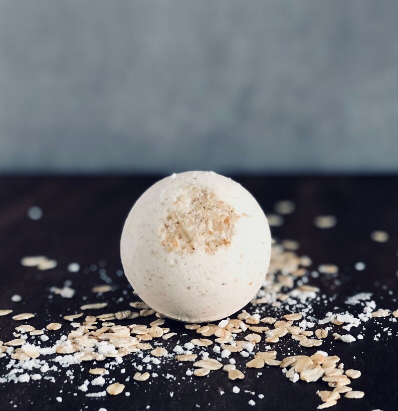 Organic Milky Oat & Honey Bath Bomb scented with only Pure Essential Oils Christmas gift for self care, perfect for wife, kid, and anyone image 5