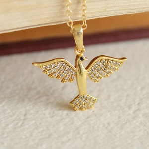 Zircon Stone Phoenix Necklace, Firebird Necklace, Zirconia Necklace, Charm Necklace, 24K Gold Plated, Dainty Necklace, Phoenix Neklace, Gift