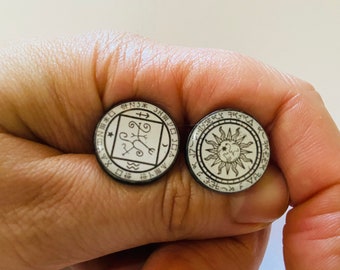 Beautiful Alchemical magic cuff links - Solomonic - silver plated - subtle and chic