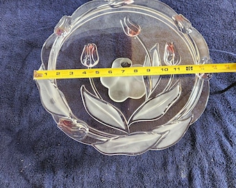 Mikasa Walther Glas Pink Satin Tulip Pedestal Cake Stand Glass Plate 14"