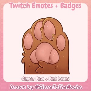 May include: A cartoon illustration of a brown paw print with pink paw pads. The text "Ginger Paw + Pink beans" is below the paw print. The text "Drawn by @SlaveToTheMocha" is below the text.