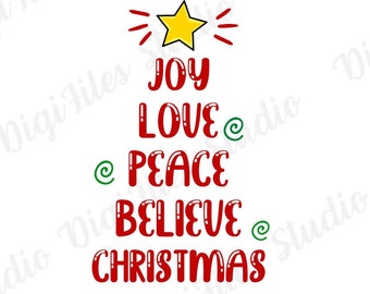 Glädje Fred Kärlek Tro Julgran SVG PNG (Digital Nedladdning)