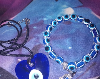 Evil Eye Protection Necklace and Bracelet Set