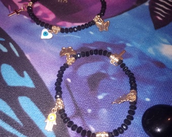 Black Tourmaline Hamsa/Butterfly Bracelet